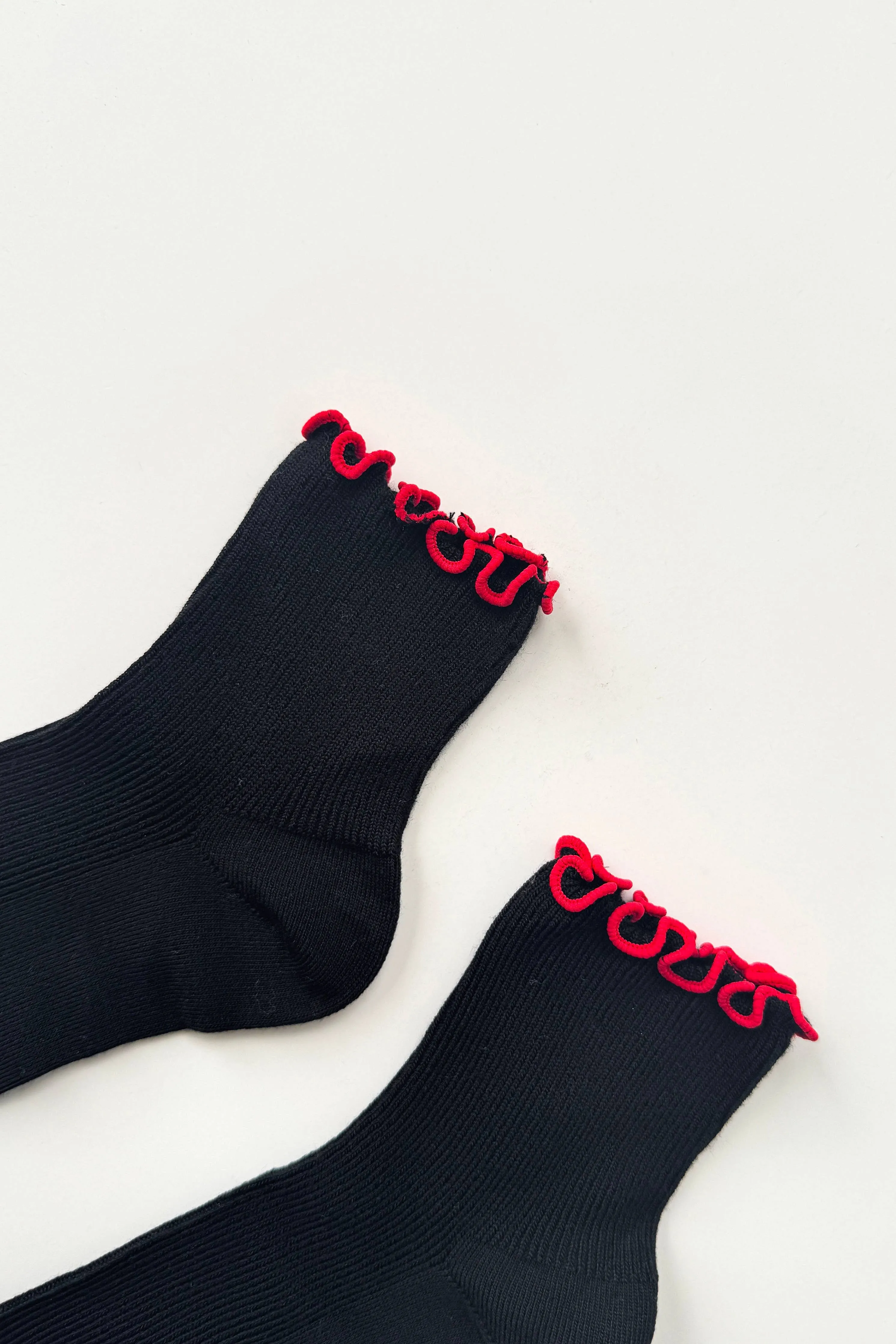 Le Bon Shoppe | The Petite Ruffled Modal Socks - Black/ Red sold by Fort product image thumbnail 4