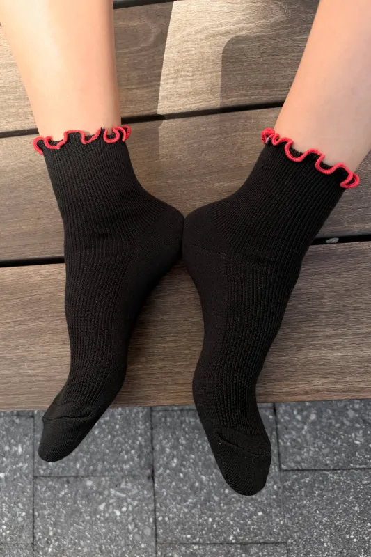 Le Bon Shoppe | The Petite Ruffled Modal Socks - Black/ Red made by Le Bon Shoppe
