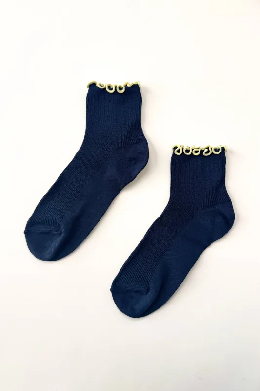Le Bon Shoppe | The Petite Ruffled Modal Socks - Navy/ Butter made by Le Bon Shoppe