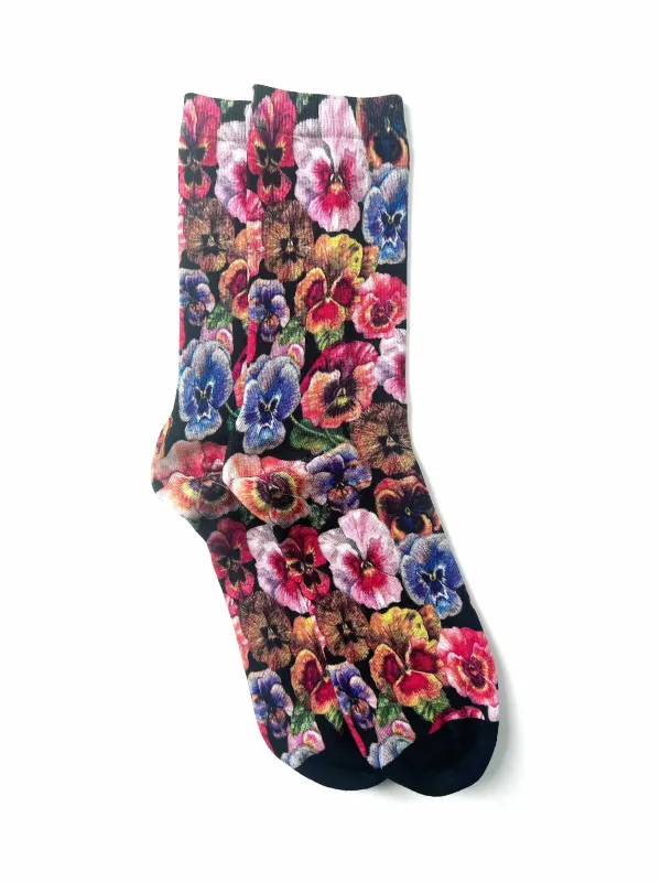 Strathcona | Unisex Bamboo Socks - Black Pansy made by Fort