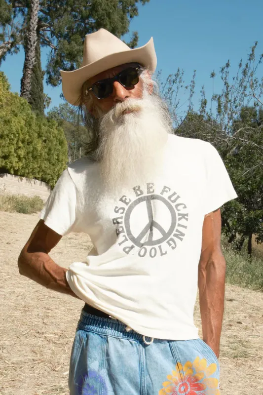 Jungmaven | Please Be F***ing Cool Lorel Tee - Washed White - Unisex made by Jungmaven