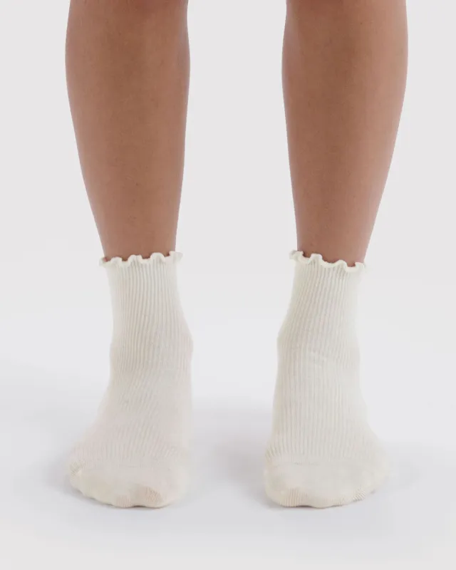 Baggu | Crew Socks - Lettuce Edge Sock Set of 2 - White made by Fort