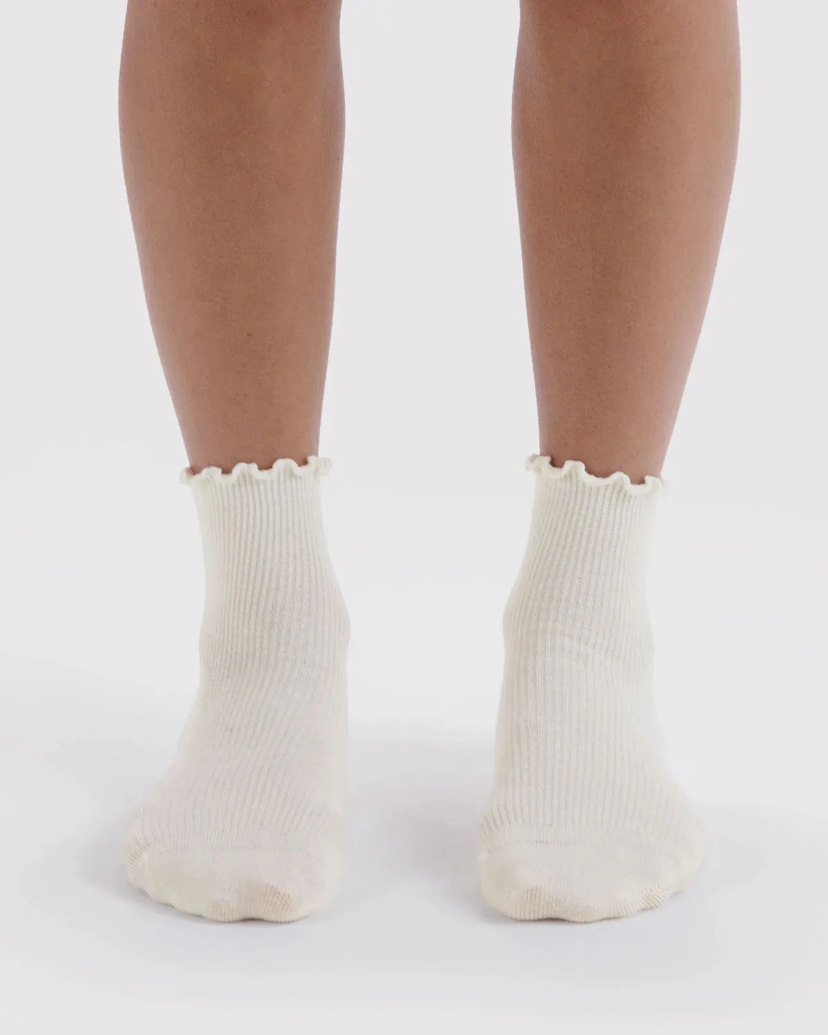 Baggu | Crew Socks - Lettuce Edge Sock Set of 2 - White sold by Fort