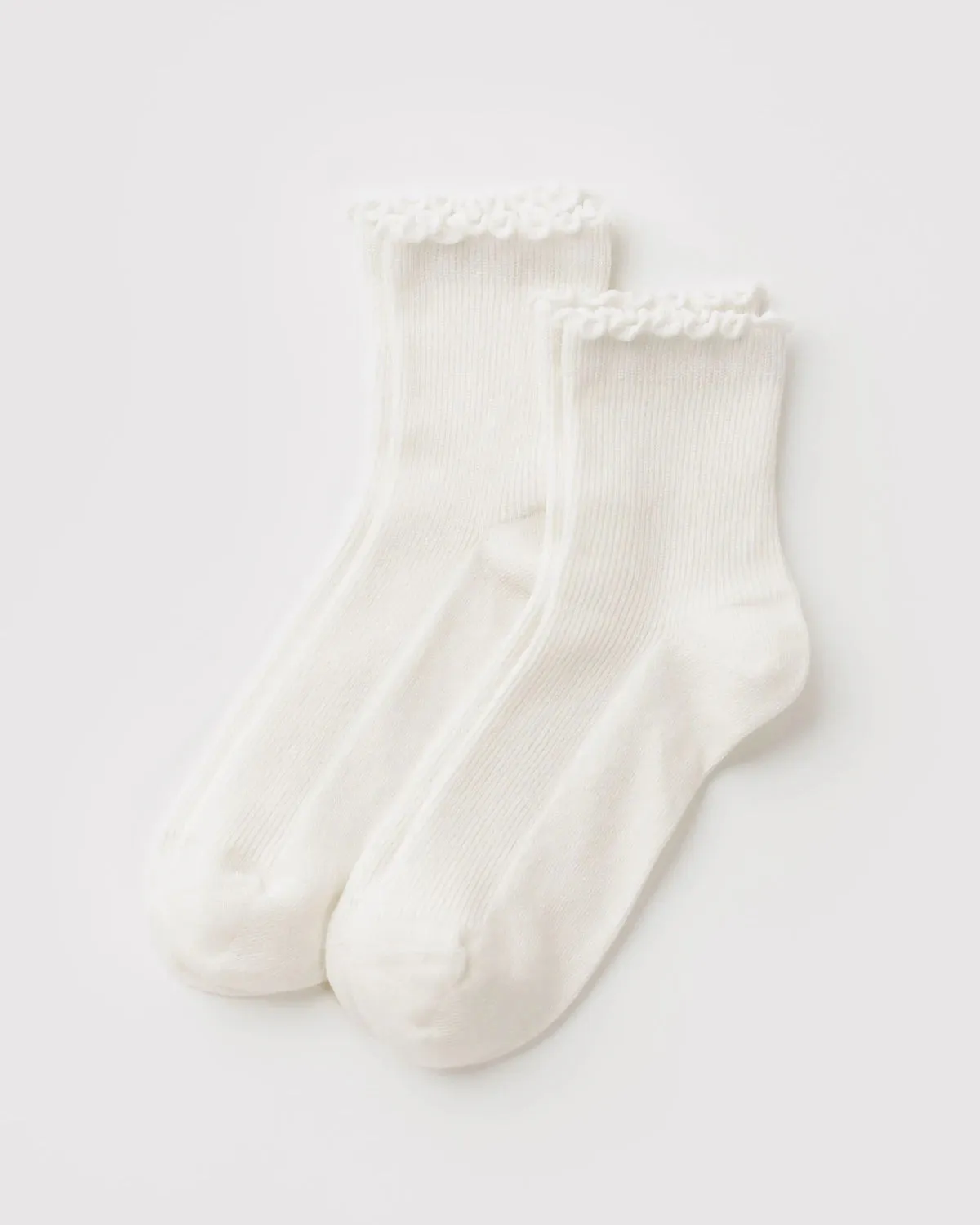 Baggu | Crew Socks - Lettuce Edge Sock Set of 2 - White sold by Fort product image thumbnail 2