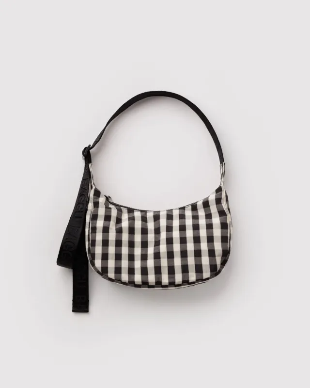 Baggu | Small Nylon Crescent Bag - Black and Cream Gingham made by Fort