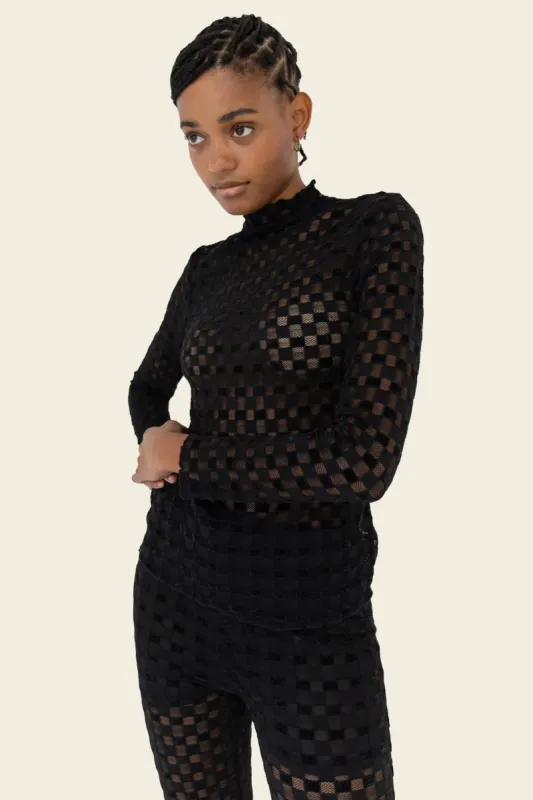 Find Me Now | Harmony Checkered Mesh Top - Black sold by Fort