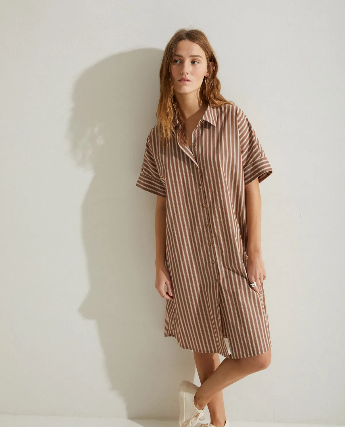 Yerse | Shirt Dress - Chocolate Stripe sold by Fort