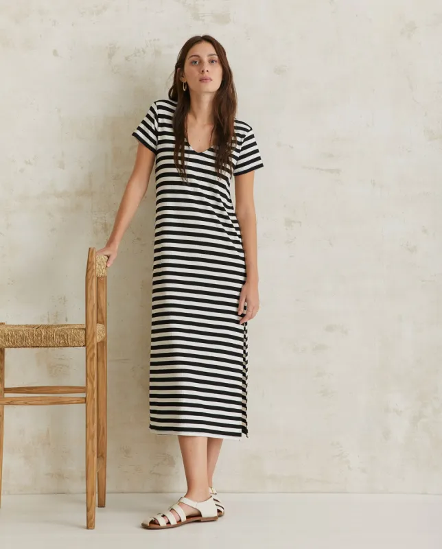 Yerse | Ecru & Black stripe Dress sold by Fort