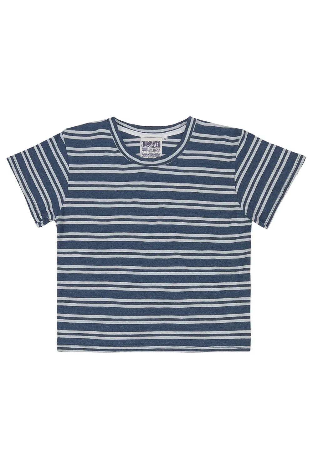 Jungmaven | Cropped Lorel Tee - Blue\White Striped sold by Fort
