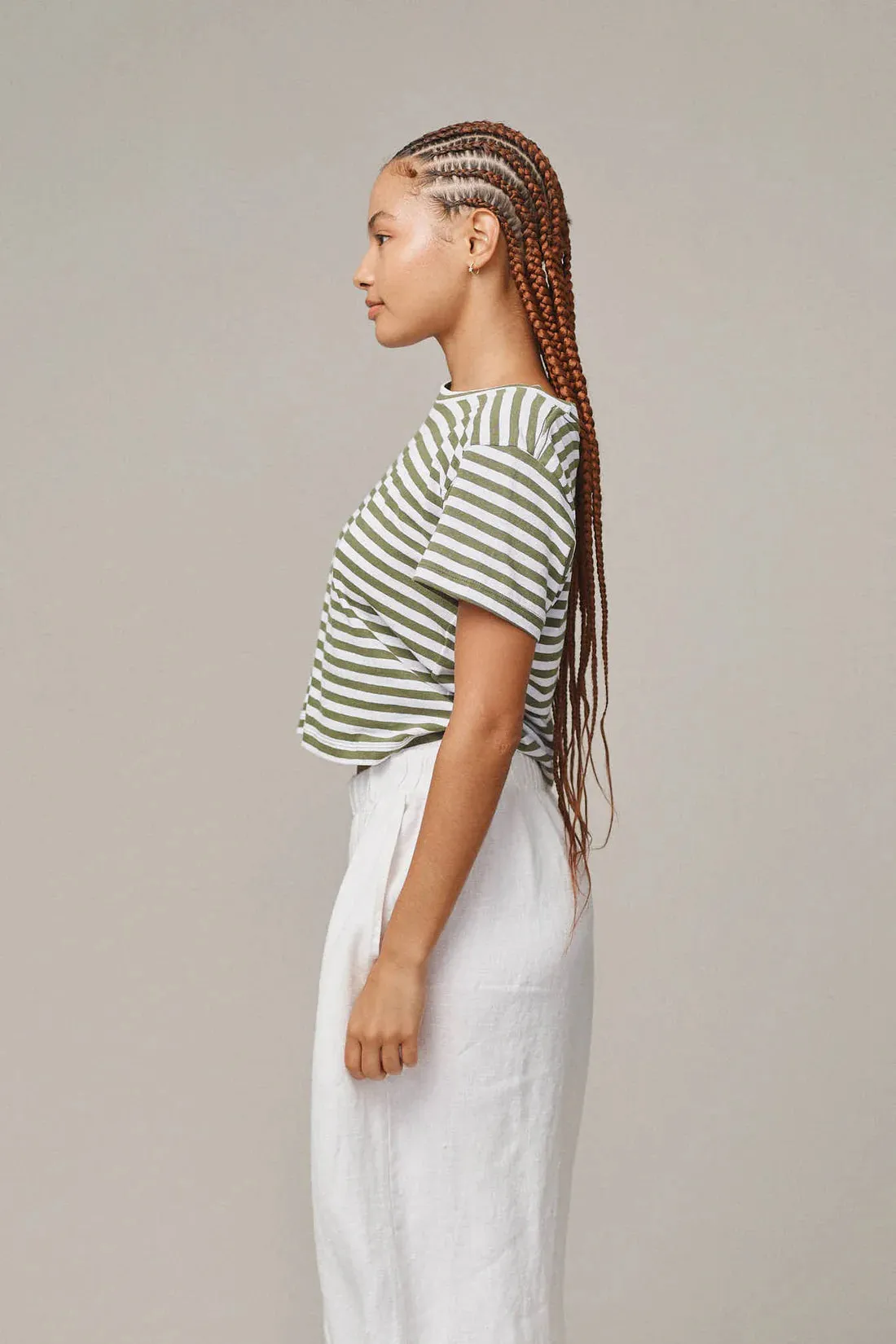 Jungmaven | Cropped Lorel Tee - Blue\White Striped sold by Fort product image thumbnail 3