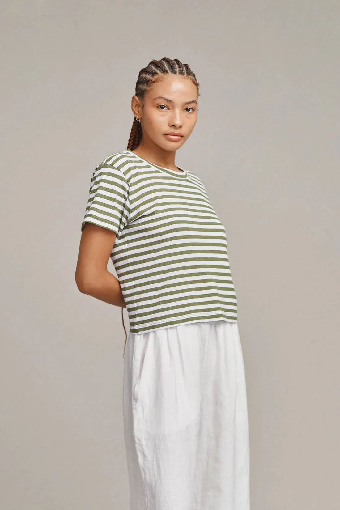 Jungmaven | Cropped Lorel Tee - Blue\White Striped sold by Fort product image thumbnail 2