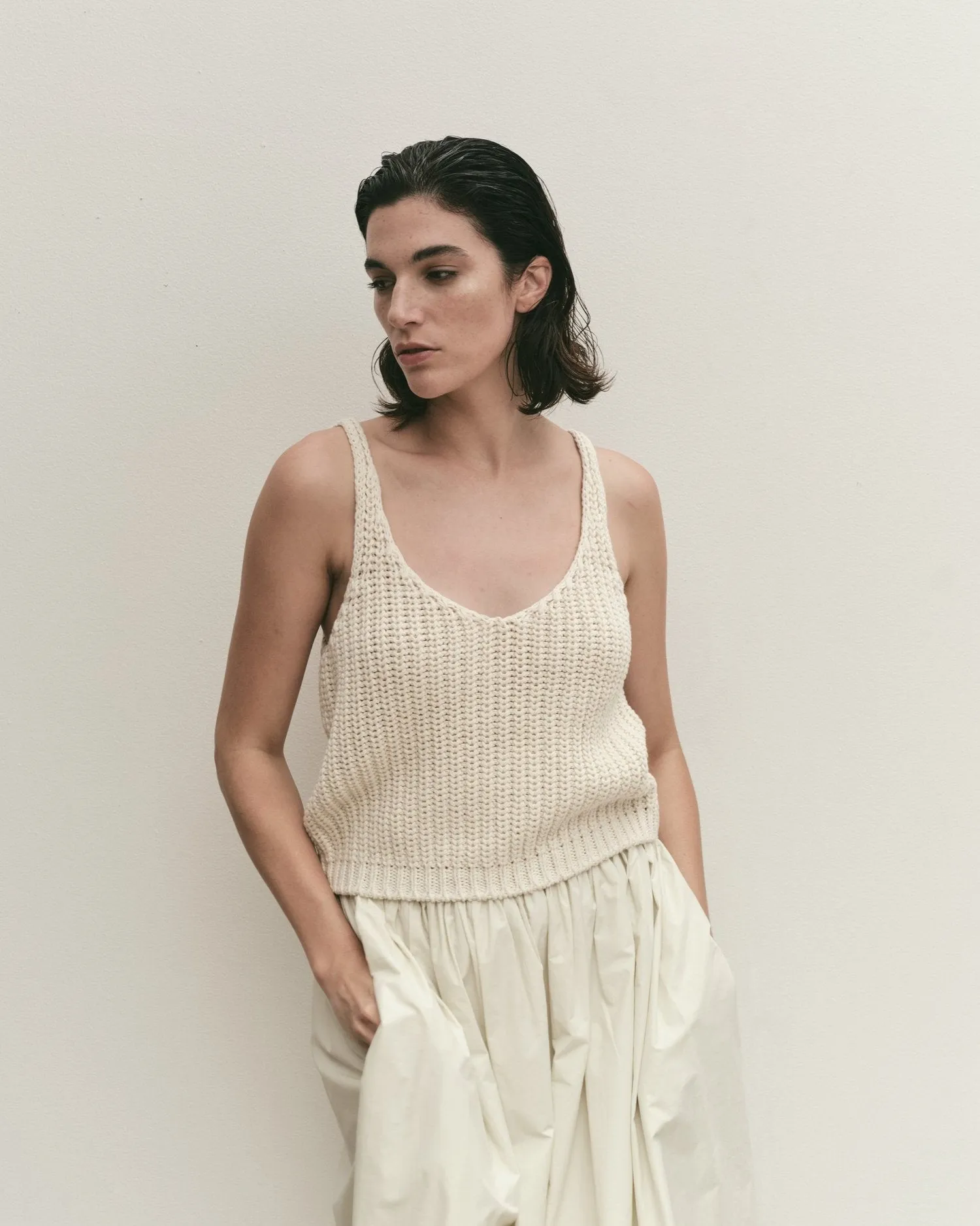 Mijeong Park | Cotton Blend Knit Tank - Cream sold by Fort