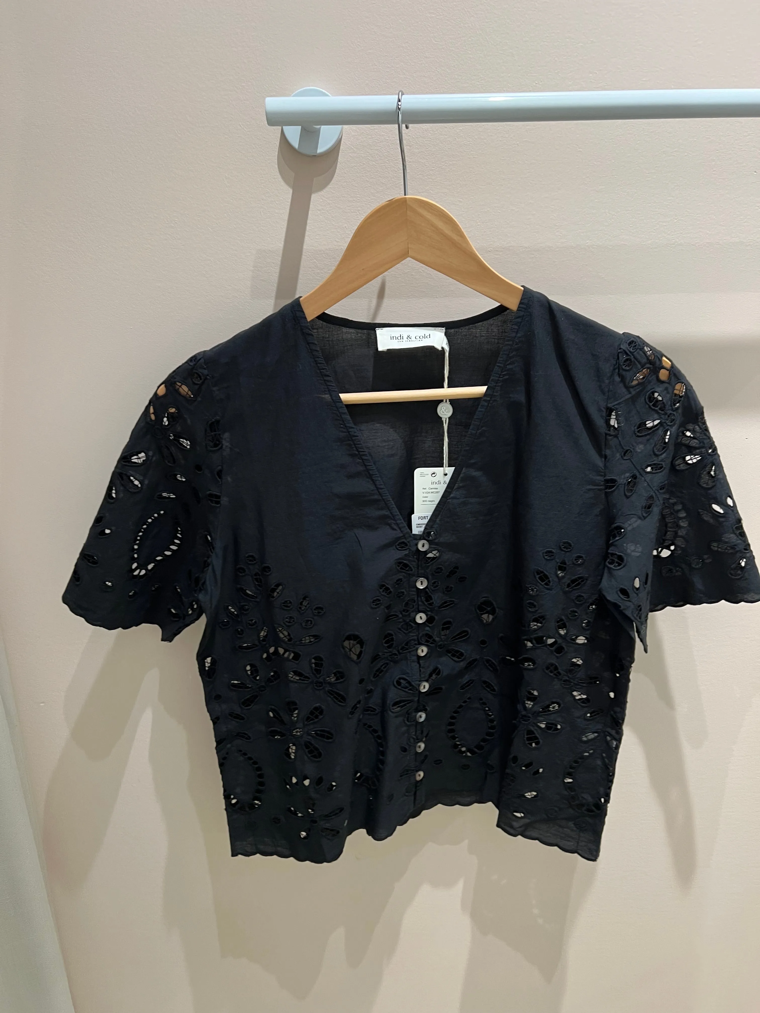 Indi & Cold | Embroidered Detail Shirt - Black sold by Fort