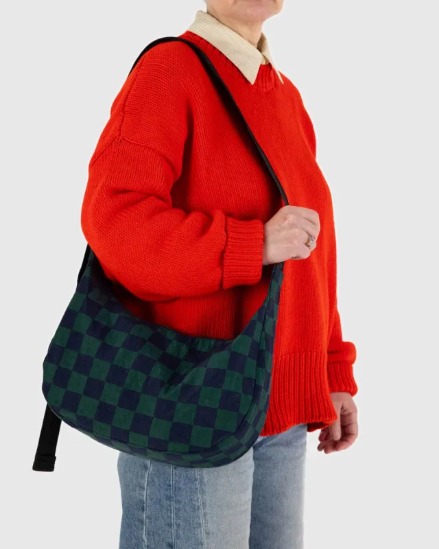 Baggu | Medium Nylon Crescent Bag - Navy Green Check sold by Fort