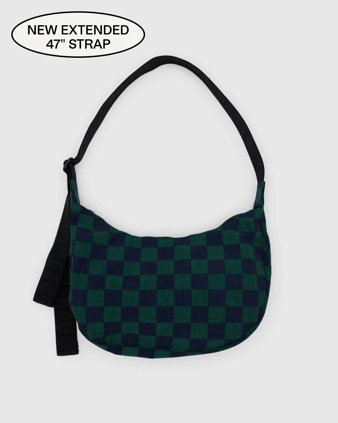 Baggu | Medium Nylon Crescent Bag - Navy Green Check sold by Fort product image thumbnail 2