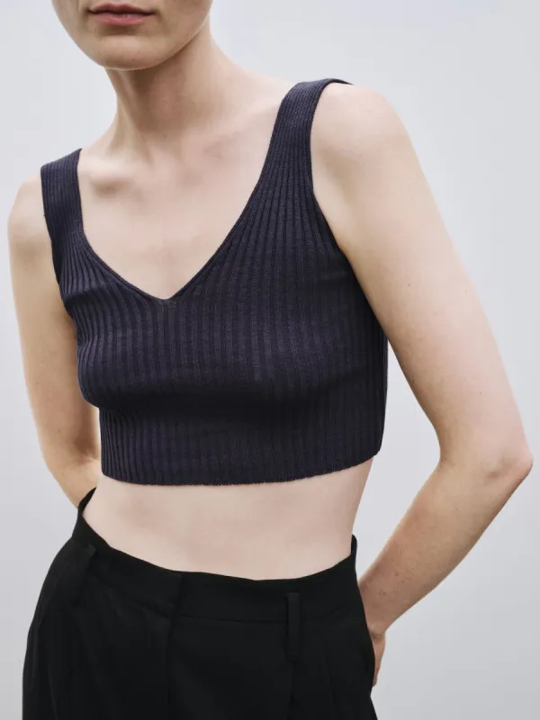 Mijeong Park | Ribbed Cropped Top - Navy sold by Fort