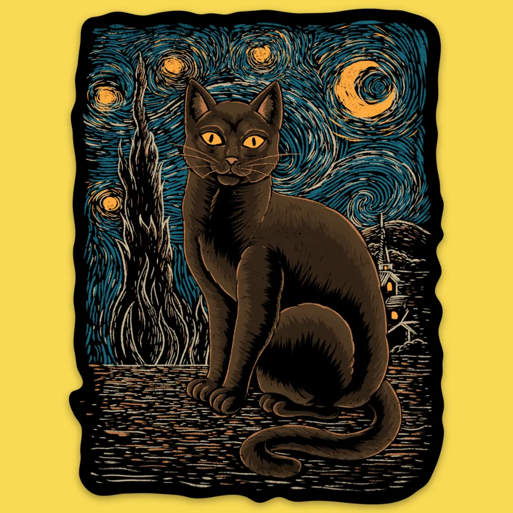 'Starry Cat' Sticker sold by Wicked Clothes