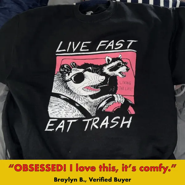 Live Fast, Eat Trash' Sweatshirt sold by Wicked Clothes product image thumbnail 2