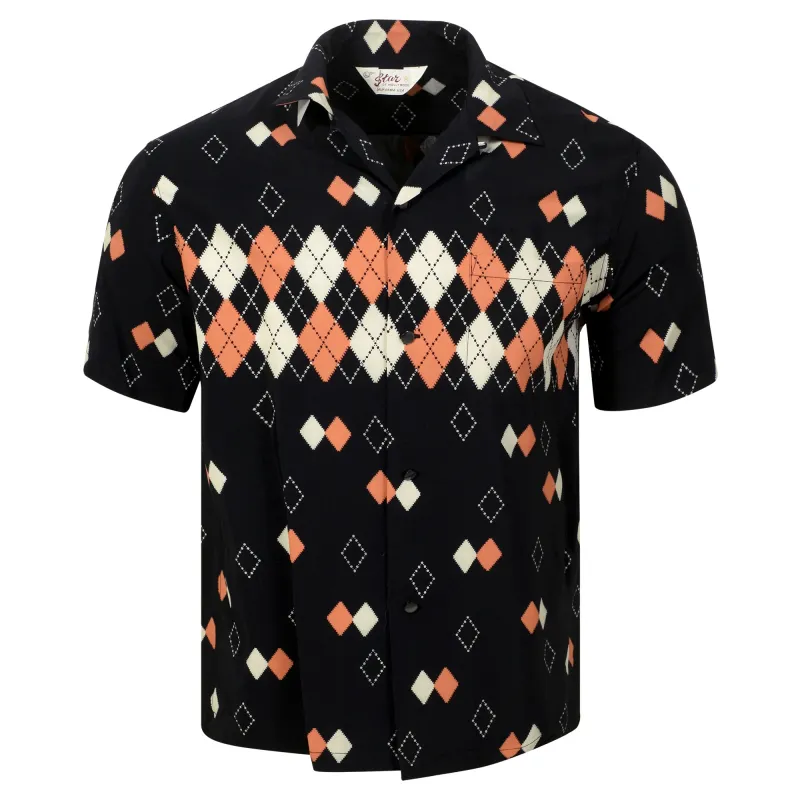Argyle Print SH38384 Star of Hollywood Black Hawaiian Shirt SoH11084 sold by SugarCane Jeans