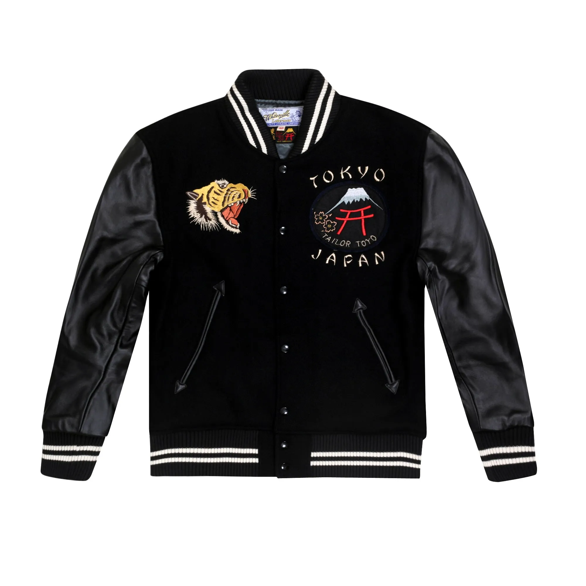 Black 30oz Melton Wool and Leather WV14215 Letterman Jacket WHIT9625 sold by SugarCane Jeans