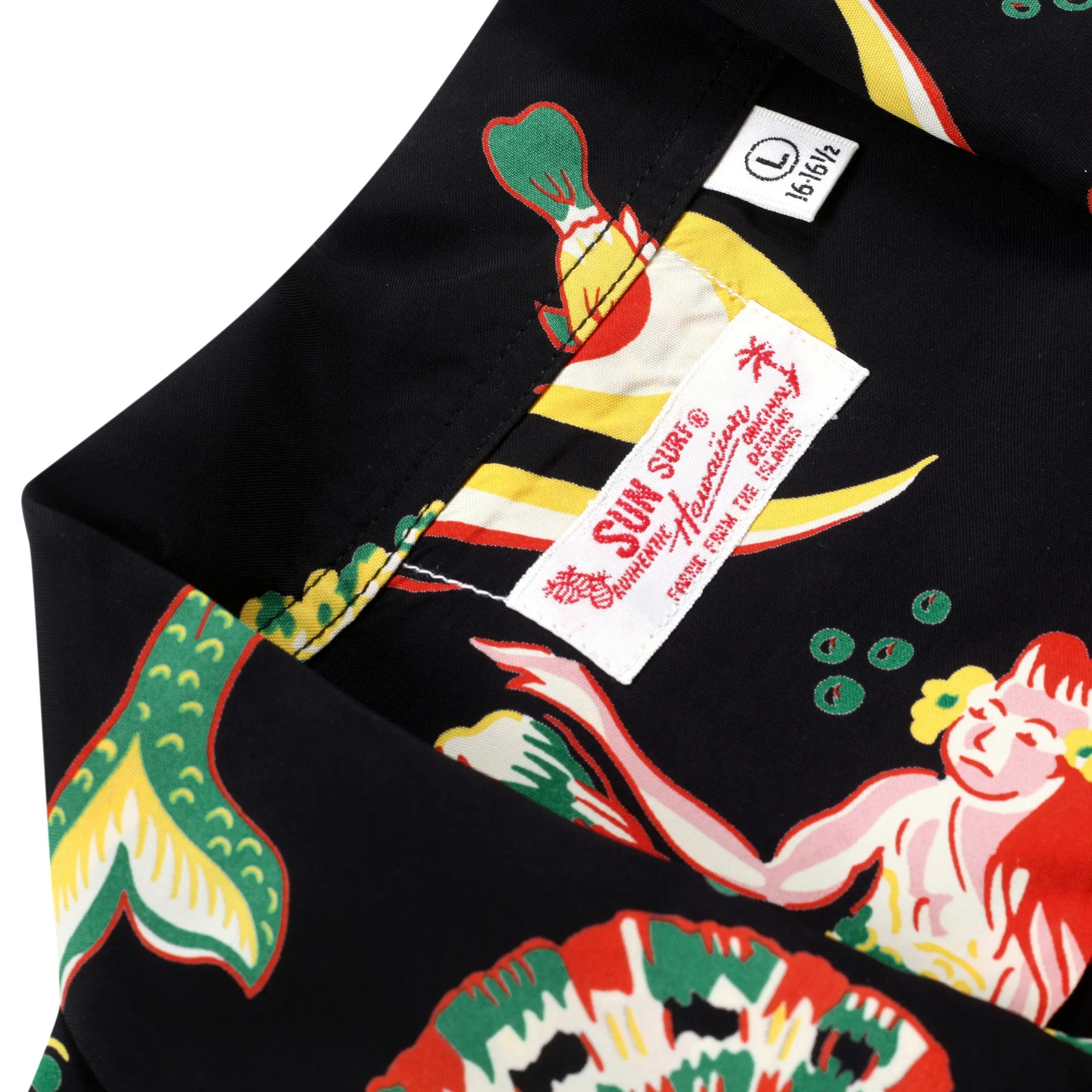 Black Mermaid Print SS38031 Hawaiian Shirt with Cuban Collar SURF10087 sold by SugarCane Jeans product image thumbnail 3