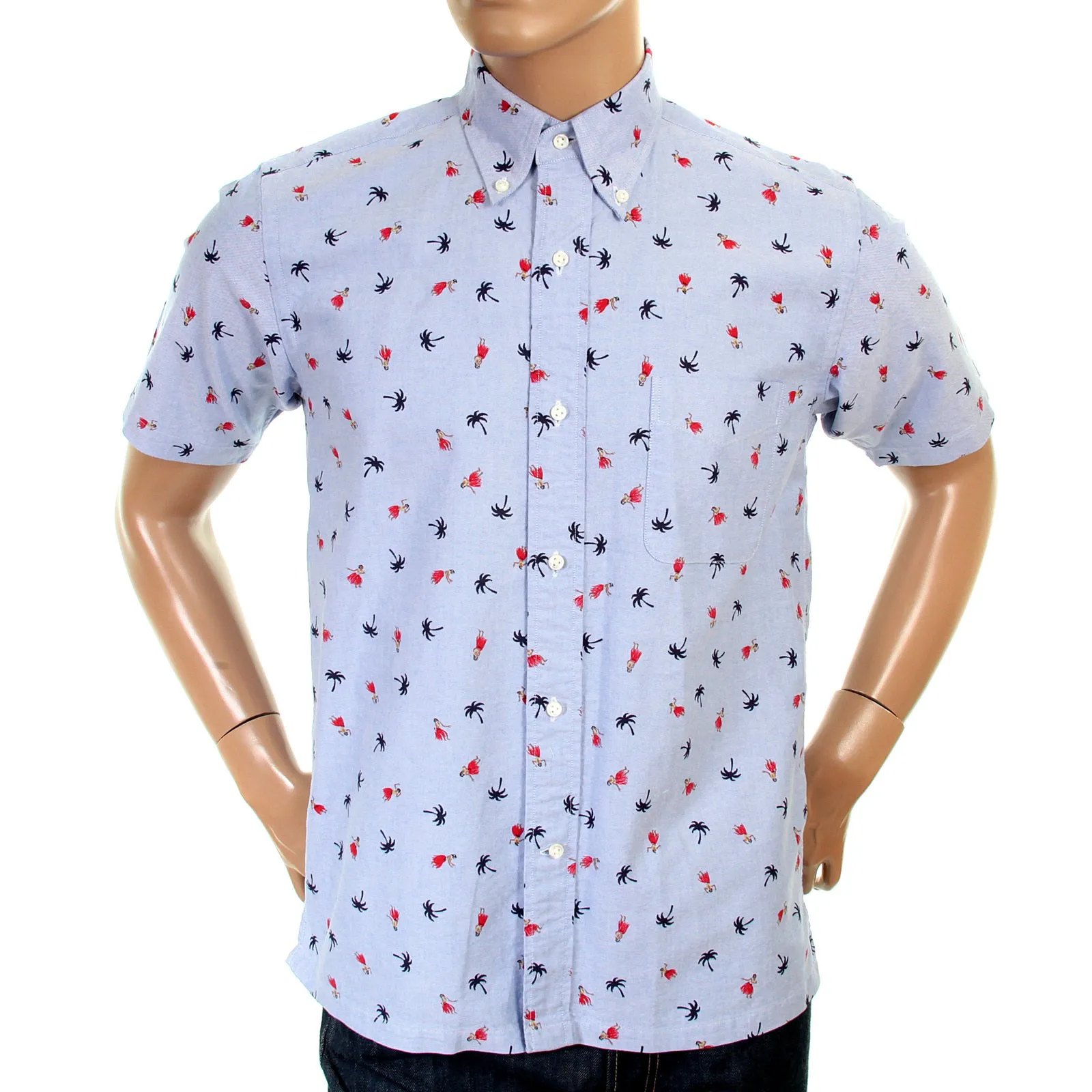 Blue Oxford SS34973 Button Down Hula Dancer Printed Shirt SURF3814 sold by SugarCane Jeans