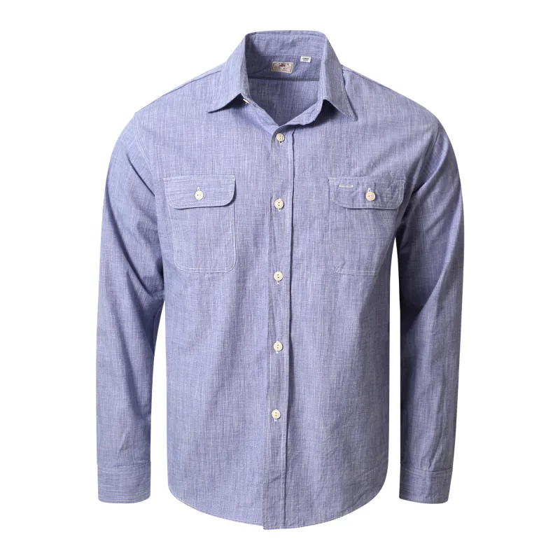 Blue Woven Pin Check Soft Collar SC28094 Long Sleeve Shirt CANE10260 made by Sugar Cane