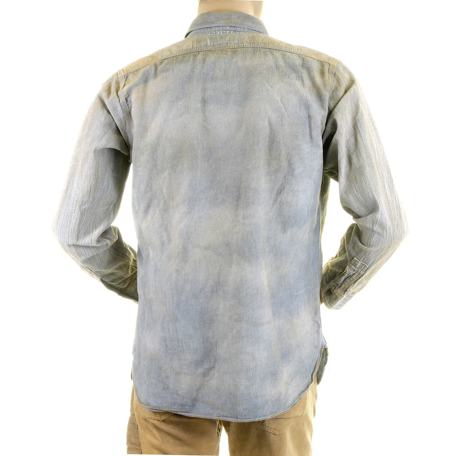 Chambray Heavy Wash Navy SC25355H Stained Vintage Work Shirt CANE2834 sold by SugarCane Jeans product image thumbnail 4