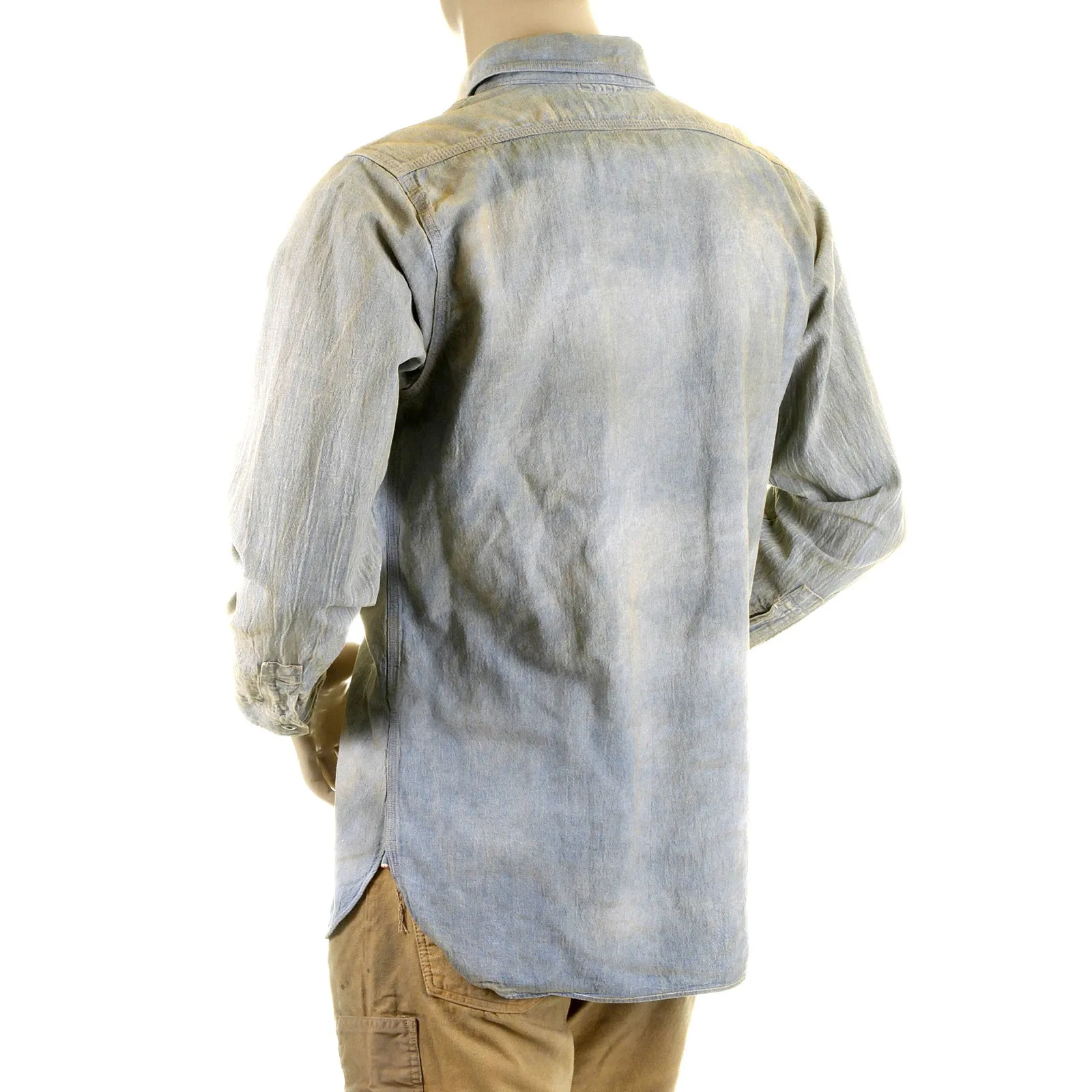 Chambray Heavy Wash Navy SC25355H Stained Vintage Work Shirt CANE2834 sold by SugarCane Jeans product image thumbnail 5