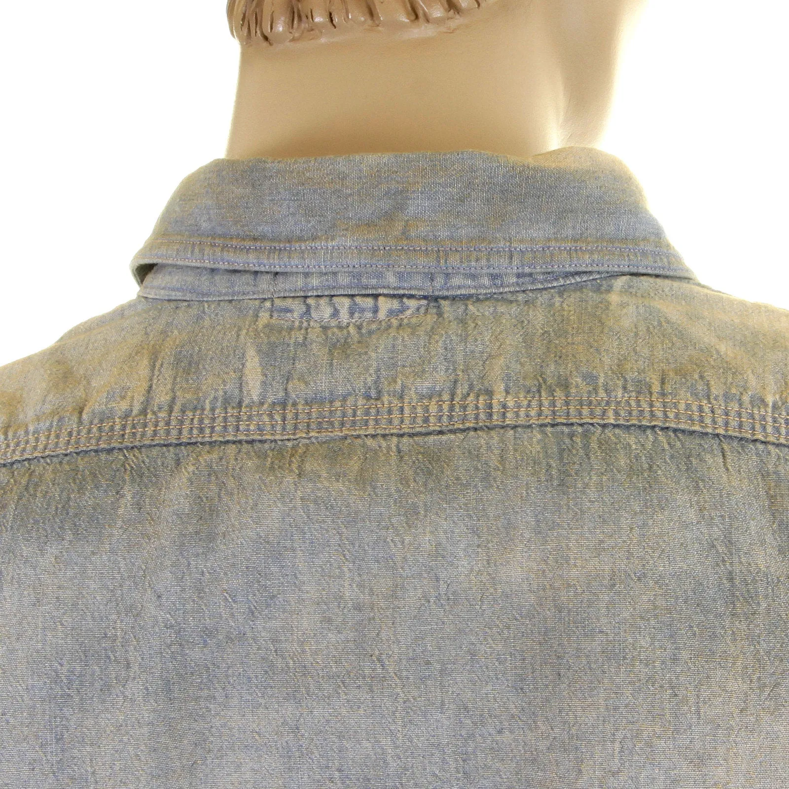Chambray Heavy Wash Navy SC25355H Stained Vintage Work Shirt CANE2834 sold by SugarCane Jeans product image thumbnail 2