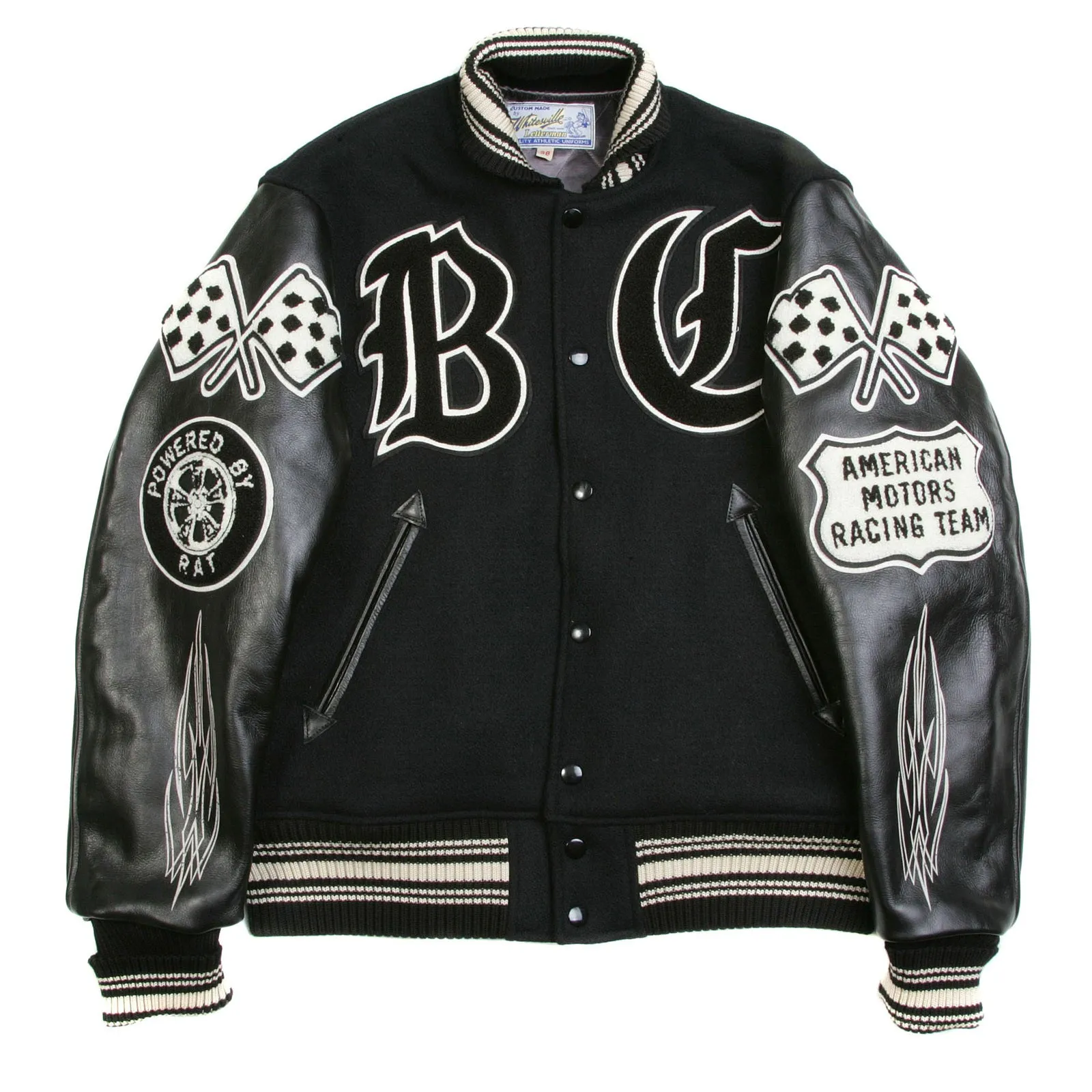 Crank Busters Raglan Sleeve WV11375 Letterman Jacket in Black WHIT3781 sold by SugarCane Jeans