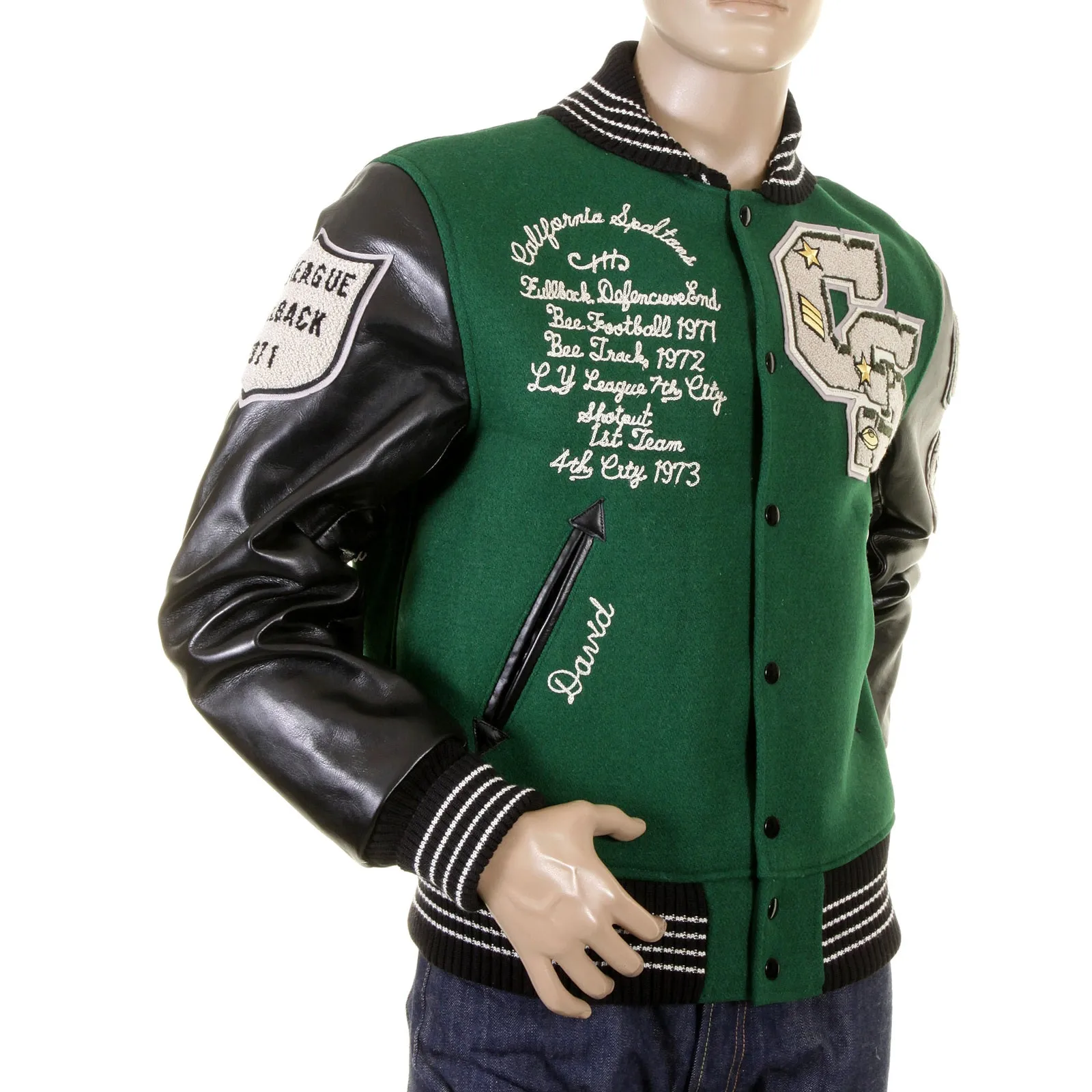 Dark Green and Black WV12310 Spartans Stadium Award Jacket CANE1092 sold by SugarCane Jeans product image thumbnail 3