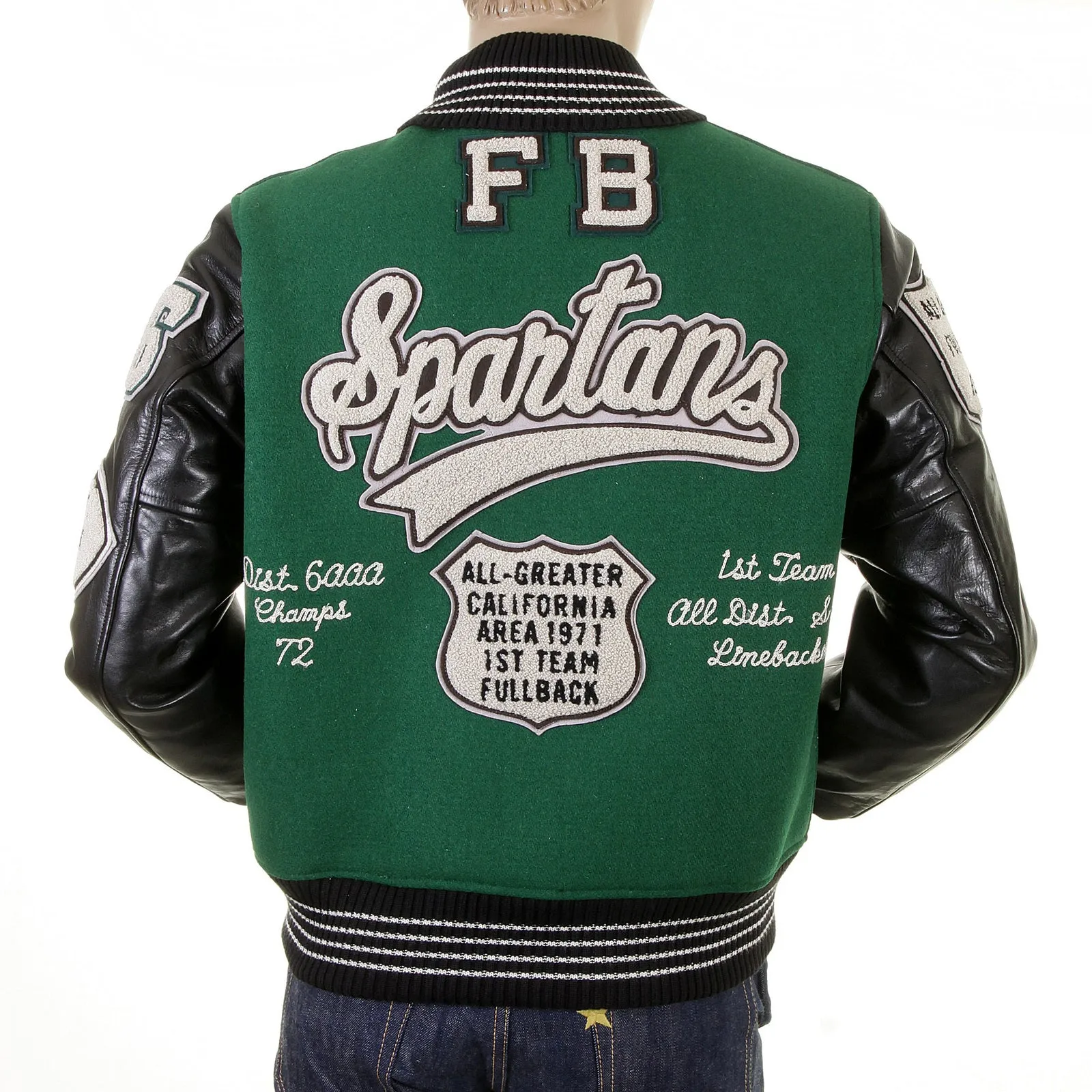 Dark Green and Black WV12310 Spartans Stadium Award Jacket CANE1092 sold by SugarCane Jeans product image thumbnail 4