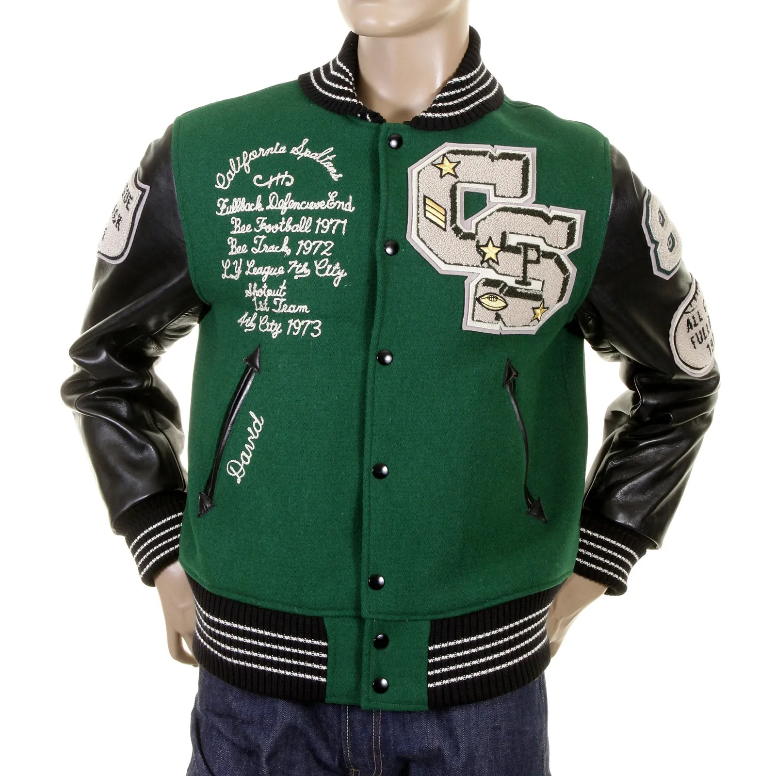 Dark Green and Black WV12310 Spartans Stadium Award Jacket CANE1092 sold by SugarCane Jeans
