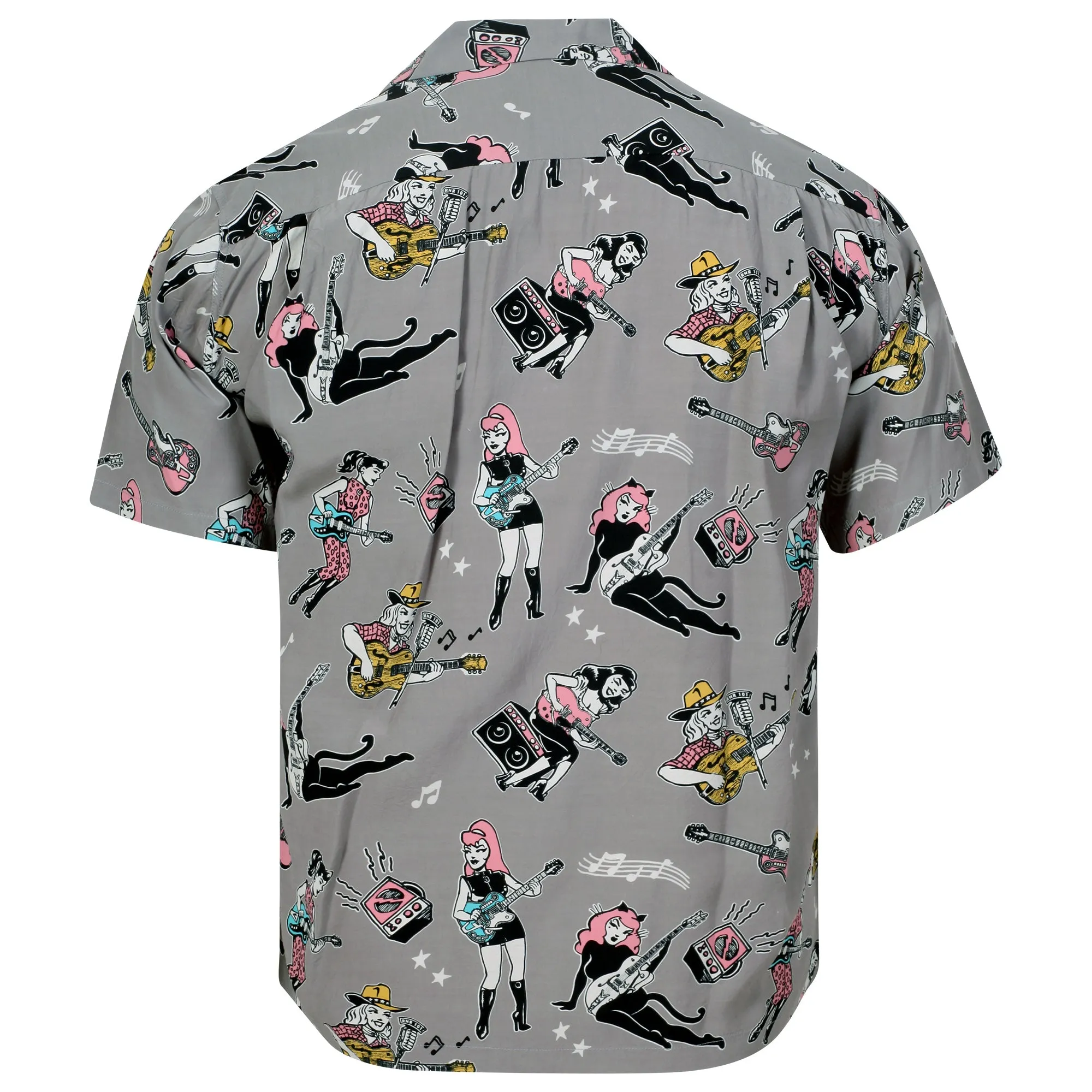 Girls N Guitars Print SH38375 Rayon Made Grey Hawaiian Shirt SoH11080 sold by SugarCane Jeans product image thumbnail 2