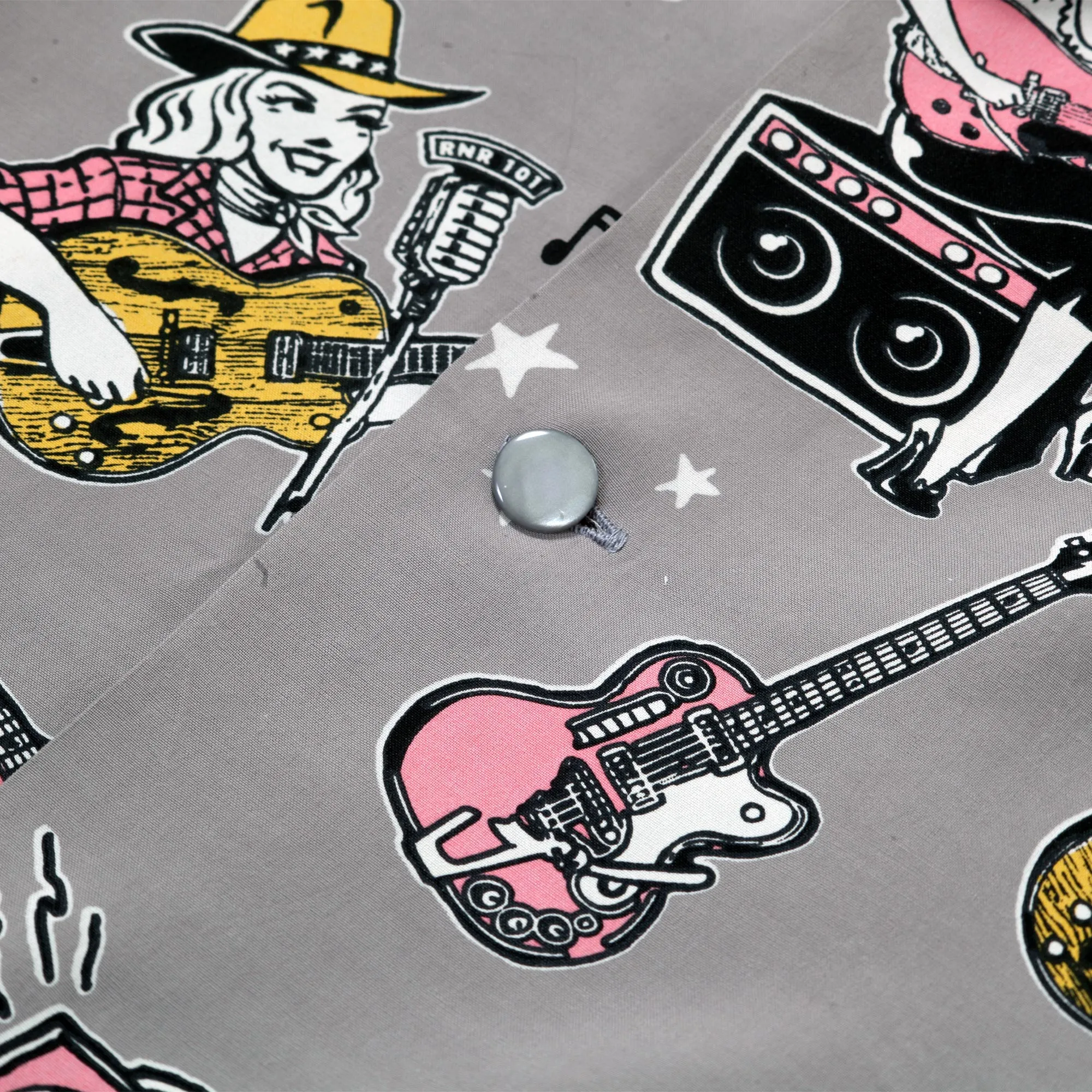 Girls N Guitars Print SH38375 Rayon Made Grey Hawaiian Shirt SoH11080 sold by SugarCane Jeans product image thumbnail 5