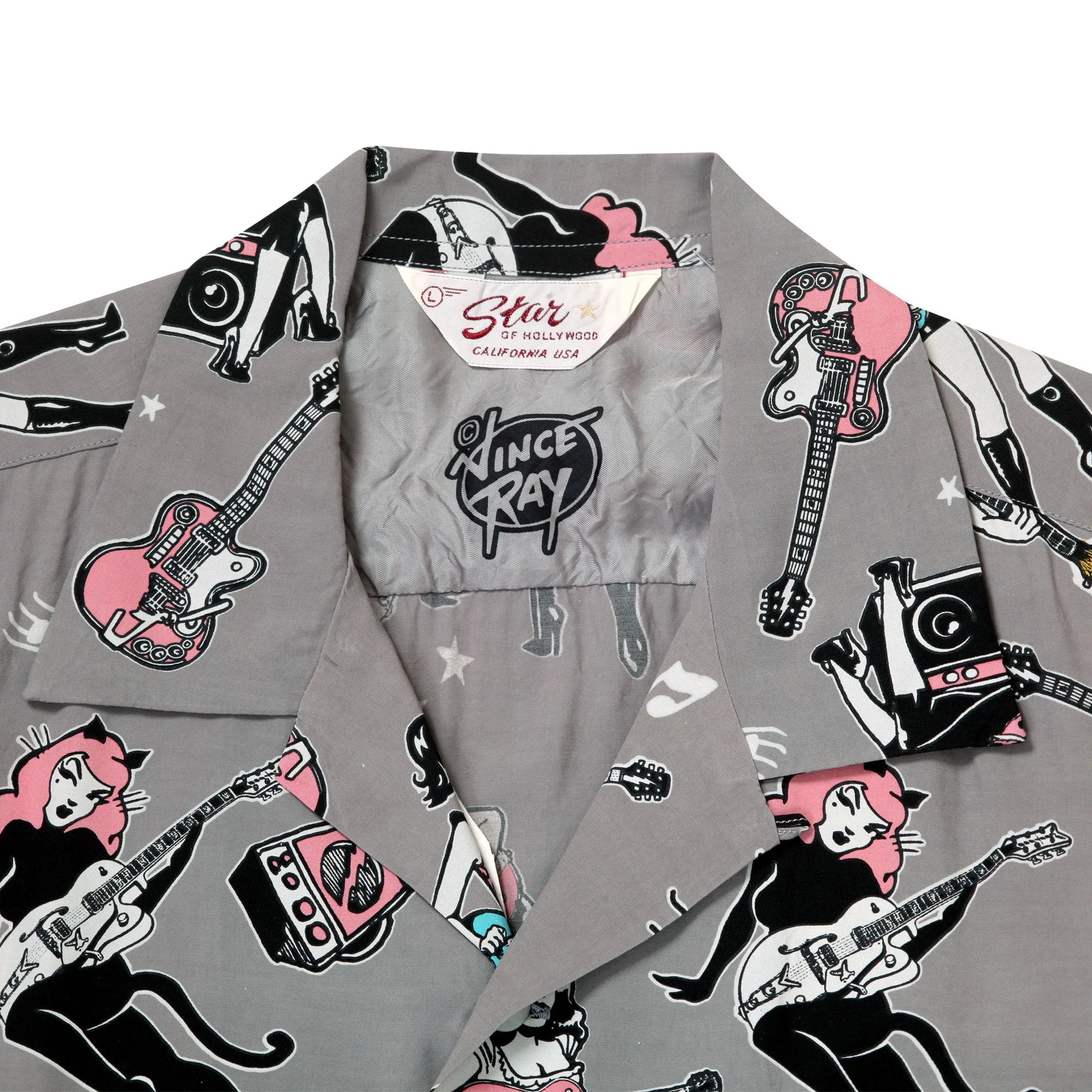 Girls N Guitars Print SH38375 Rayon Made Grey Hawaiian Shirt SoH11080 sold by SugarCane Jeans product image thumbnail 3