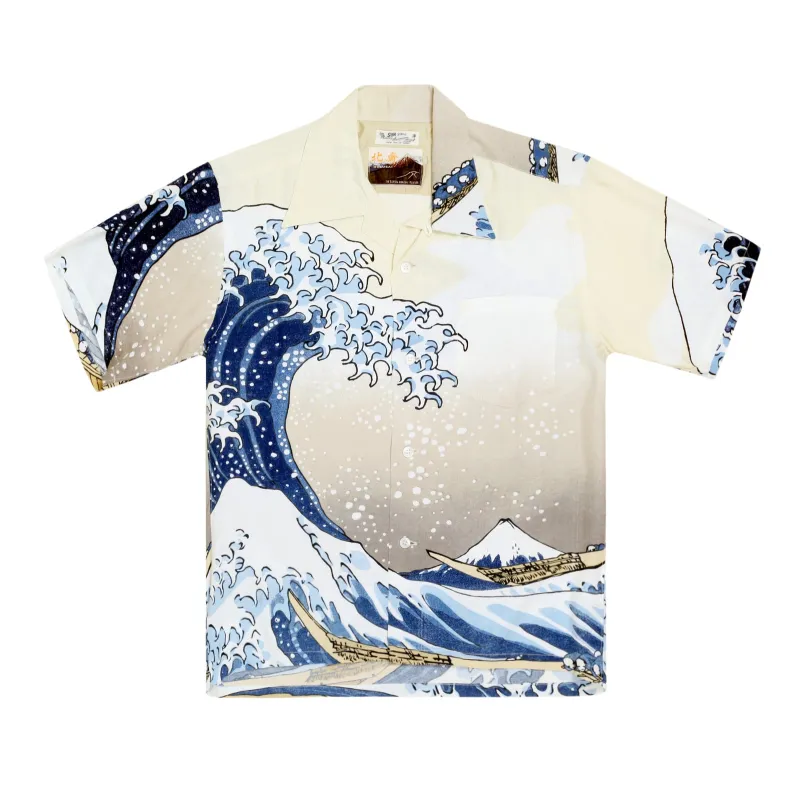 Great Wave of Kanaqawa Print SS37651 Off White Hawaiian Shirt SURF7539 sold by SugarCane Jeans