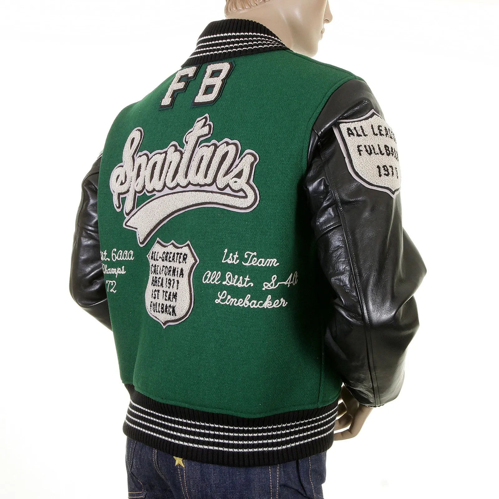 Green and Black Leather Sleeve WV12310 Award Spartans Jacket WHIT1092 sold by SugarCane Jeans product image thumbnail 5
