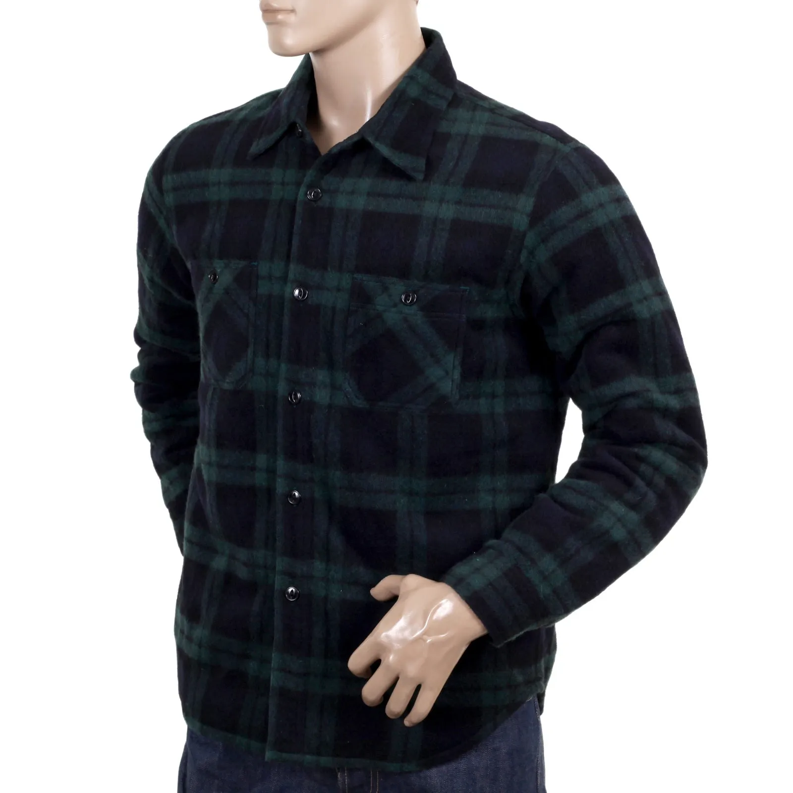 Green Quilted Lining SC13178 Wool Mix Checked CPO Overshirt CANE4464 sold by SugarCane Jeans product image thumbnail 3