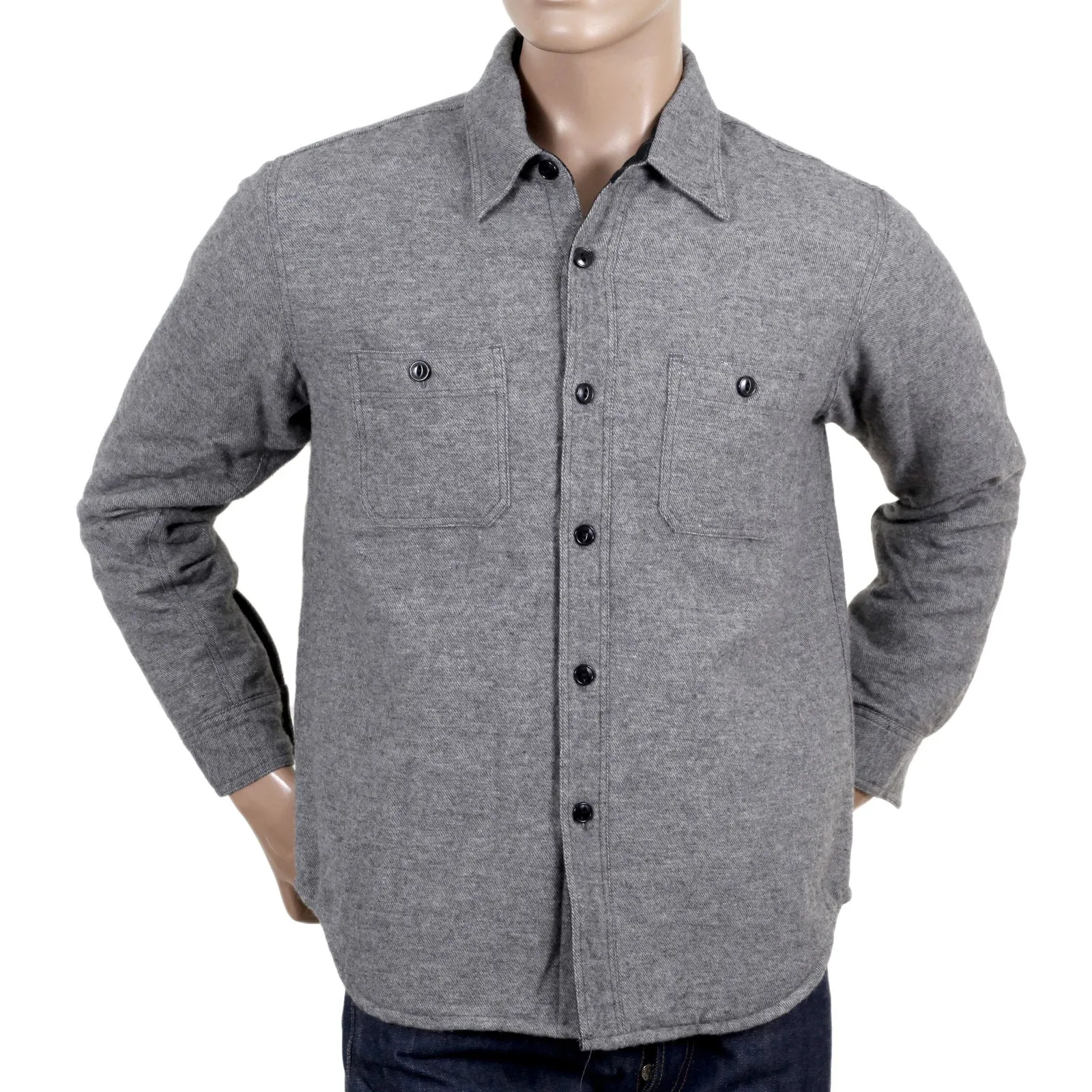 Grey Regular Fit SC13177 Quilted Wool Mix CPO Overshirt CANE4494 sold by SugarCane Jeans