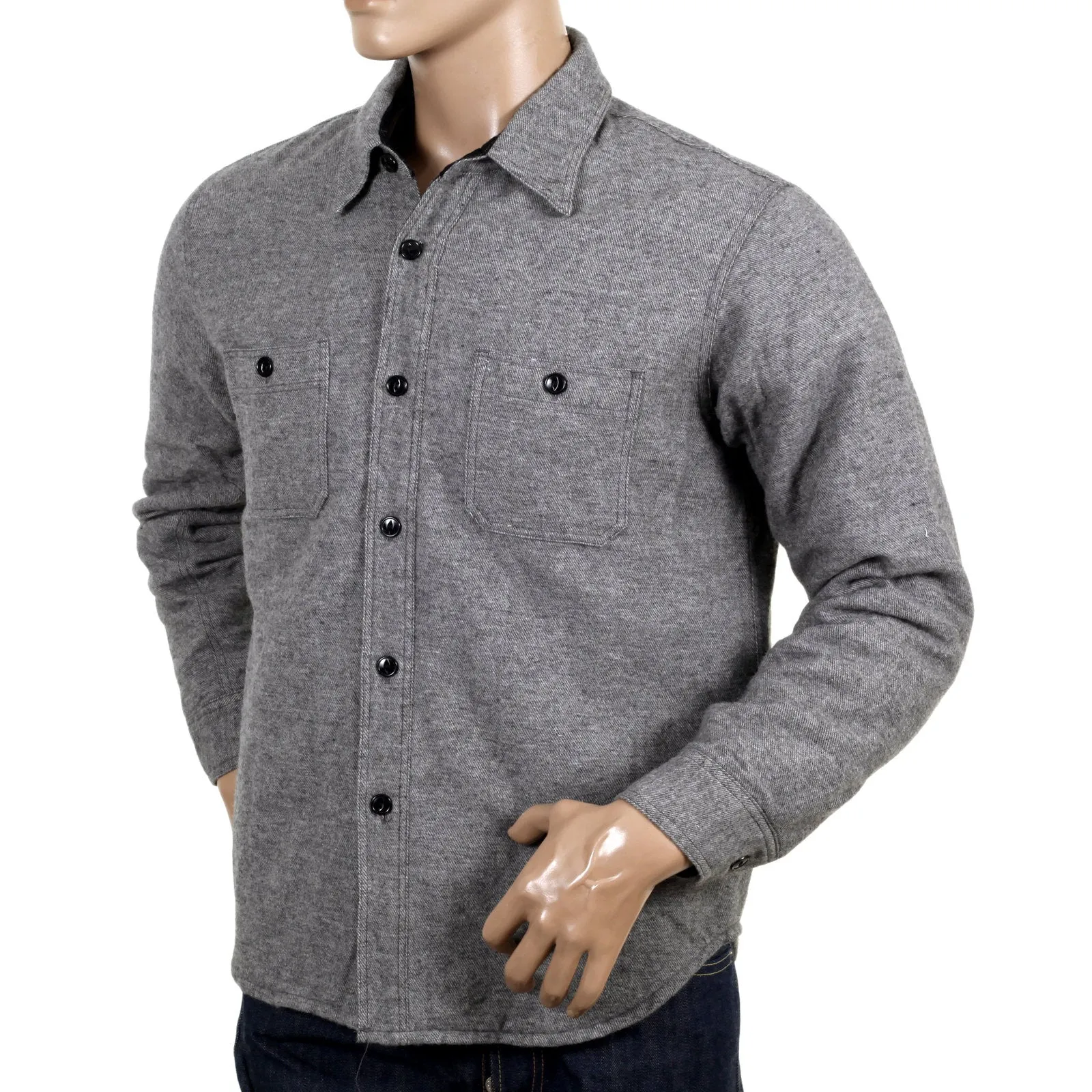 Grey Regular Fit SC13177 Quilted Wool Mix CPO Overshirt CANE4494 sold by SugarCane Jeans product image thumbnail 2