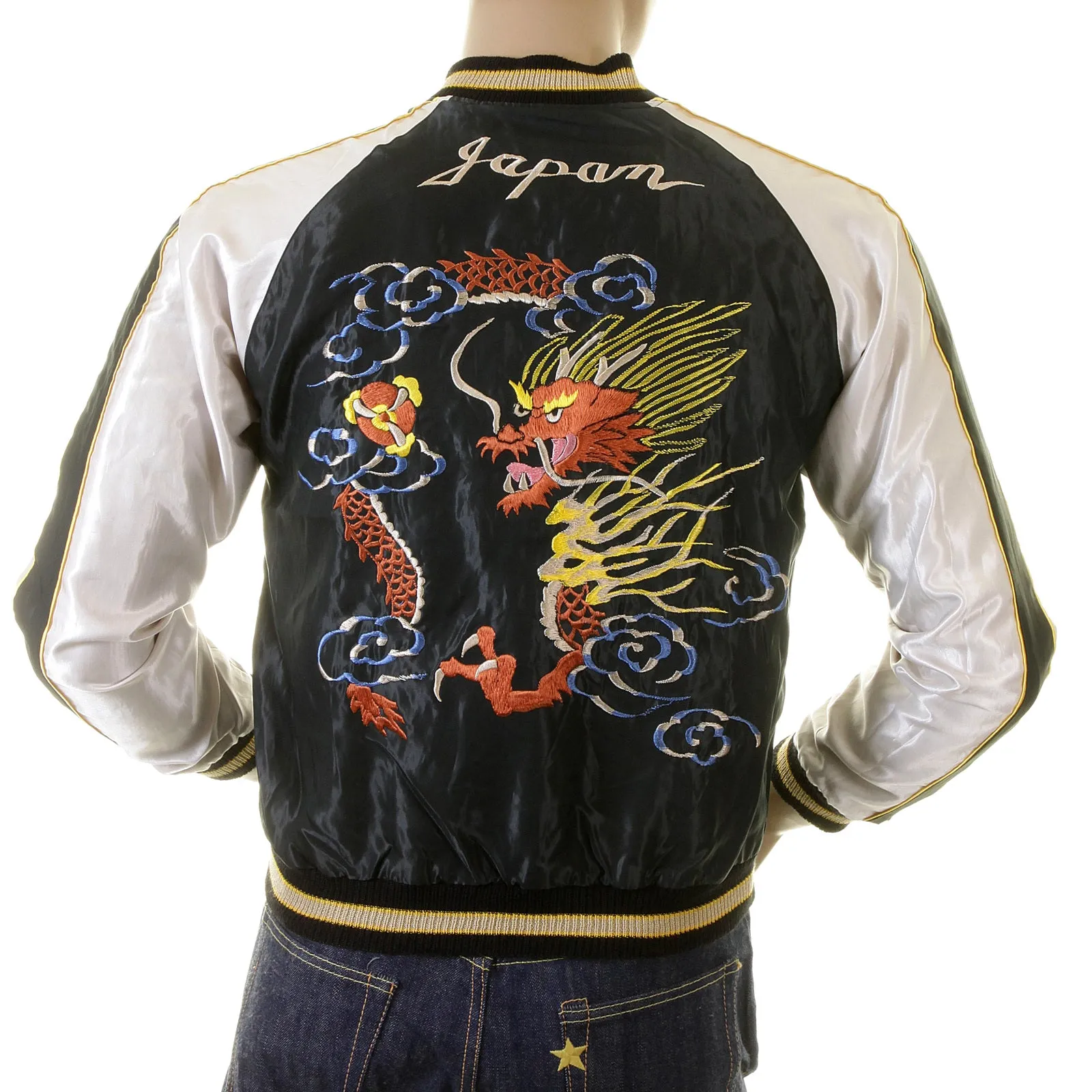 Hand Embroidered Dragon TT12420 Black and Ivory Suka Jacket TOYO2022A sold by SugarCane Jeans product image thumbnail 3