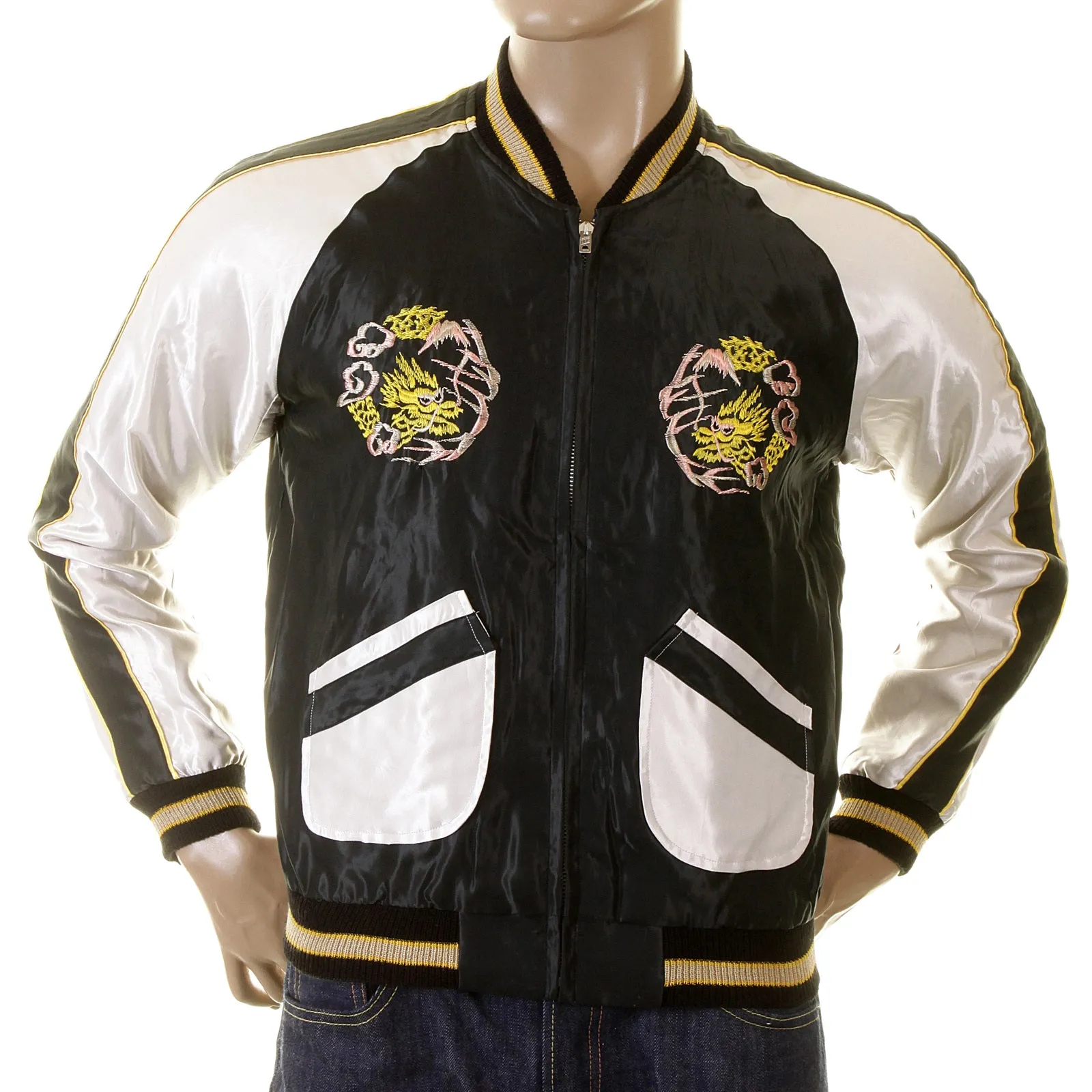 Hand Embroidered Dragon TT12420 Black and Ivory Suka Jacket TOYO2022A sold by SugarCane Jeans