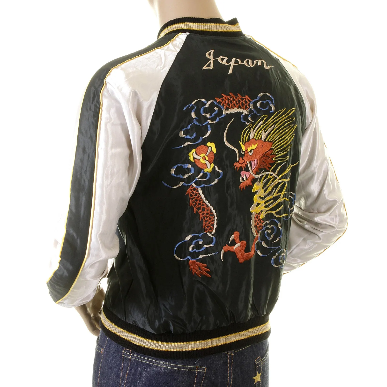 Hand Embroidered Dragon TT12420 Black and Ivory Suka Jacket TOYO2022A sold by SugarCane Jeans product image thumbnail 2