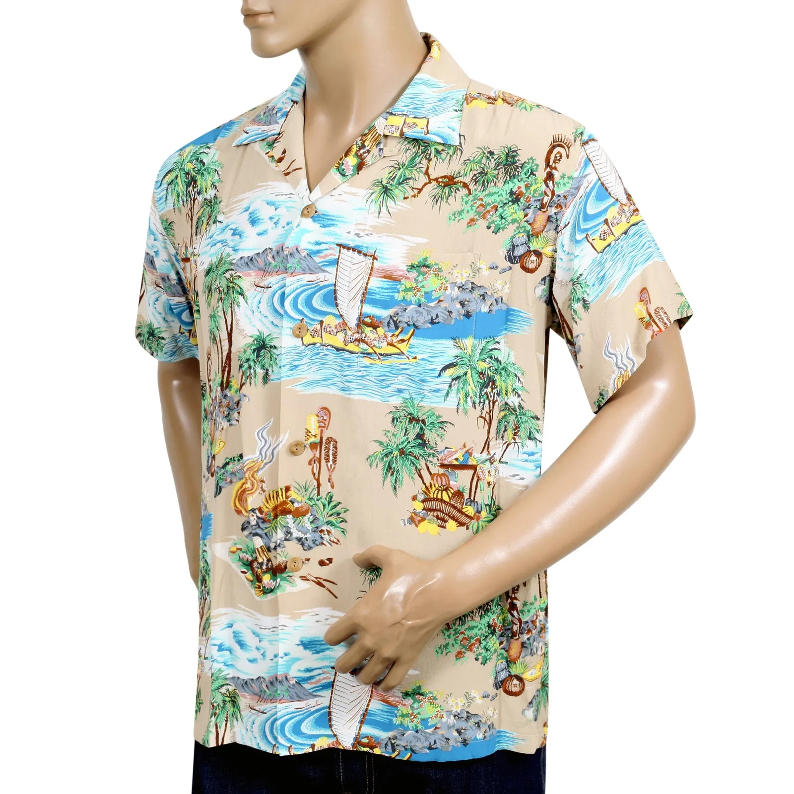 Island Chronicle Printed SS37781 Rayon Beige Hawaiian Shirt SURF8591 sold by SugarCane Jeans product image thumbnail 3