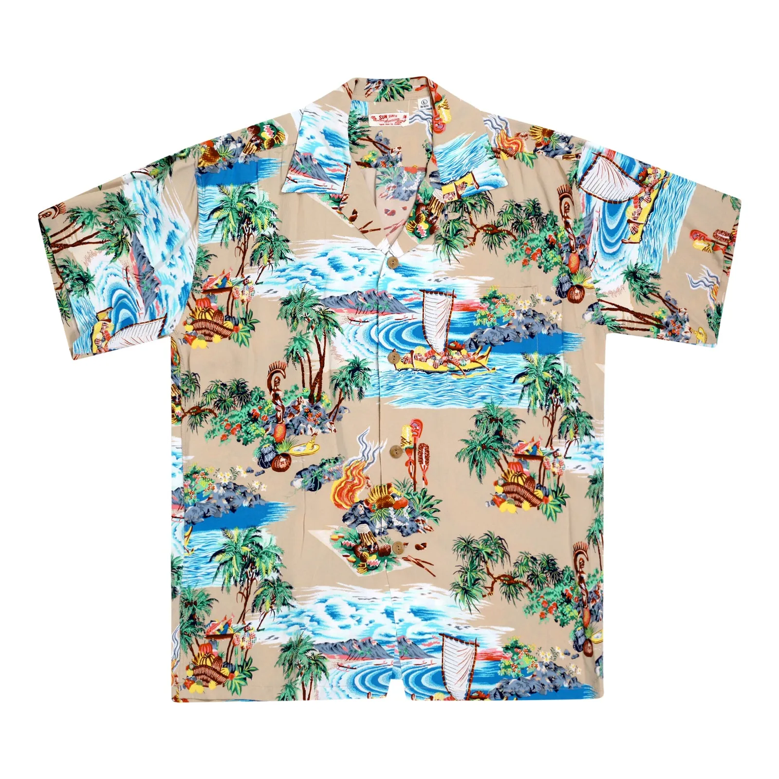 Island Chronicle Printed SS37781 Rayon Beige Hawaiian Shirt SURF8591 sold by SugarCane Jeans