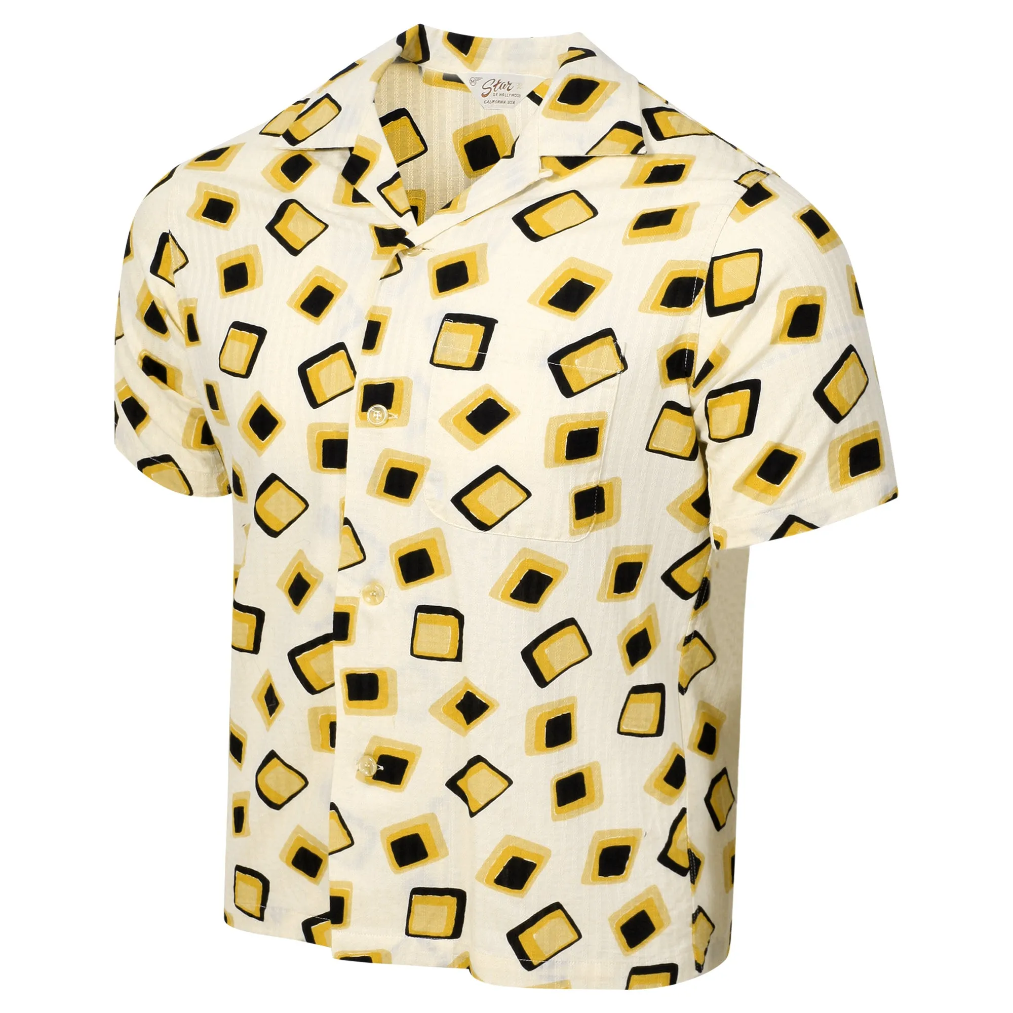 Jacquard Squares Printed SH37879 Hawaiian Shirt in Off White SoH11395 sold by SugarCane Jeans product image thumbnail 5
