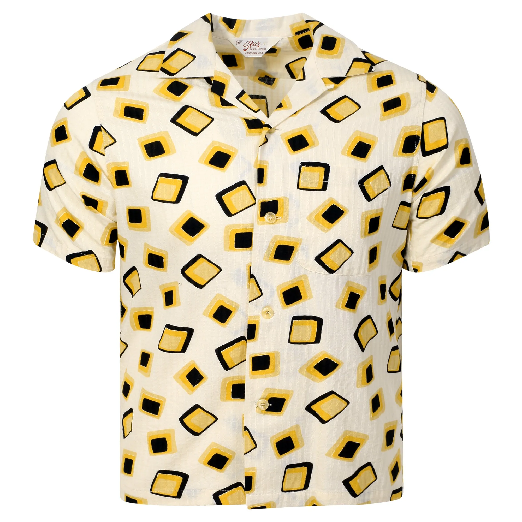Jacquard Squares Printed SH37879 Hawaiian Shirt in Off White SoH11395 sold by SugarCane Jeans