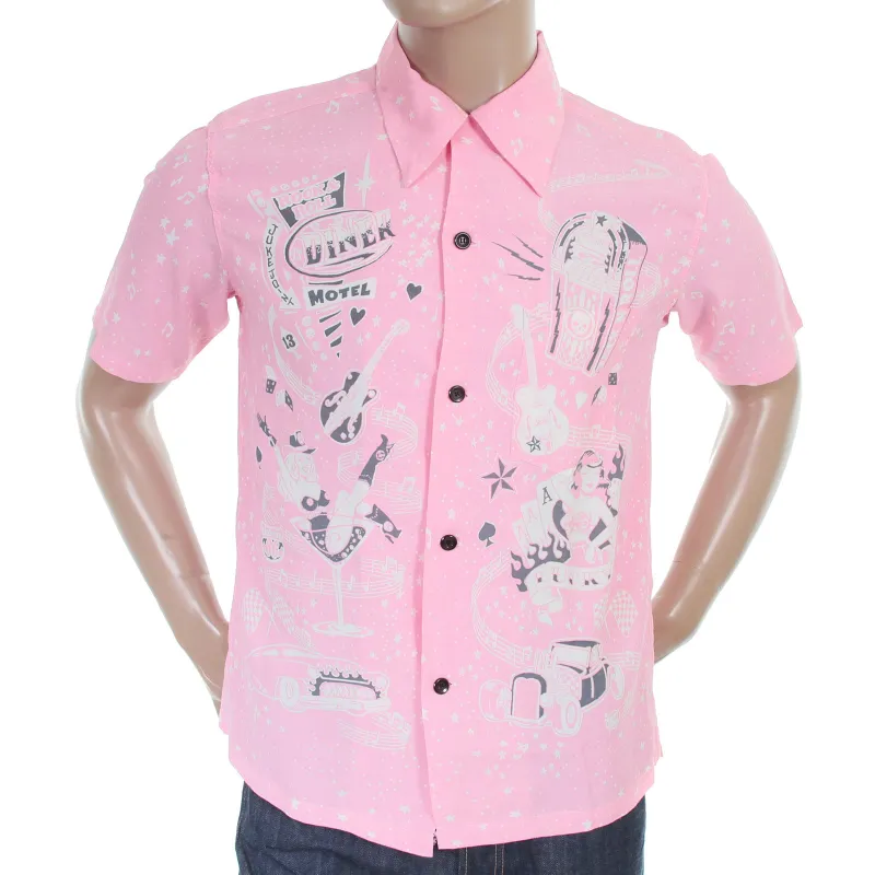 Keoni of Hawaii SS36209 Rock and Roll Voodoo Rayon Pink Shirt SURF3319 made by SUNSURF